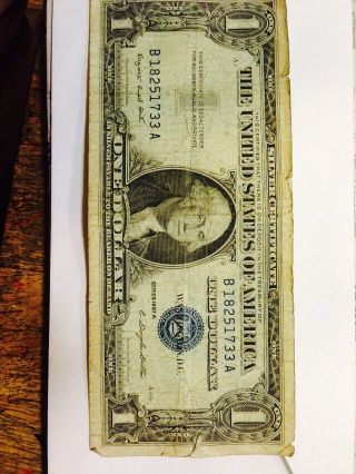 Vintage 1957 - A Series ($1) One Dollar Bill Blue Seal Silver Certificate photo