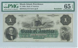 Rhode Island Providence Bank Of America Not Issued $1 1860x Pmg65epq Note 4 photo