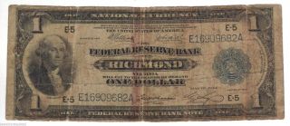 1914 Richmond Va Federal Reserve Bank $1 One Dollar Large Note Vg photo