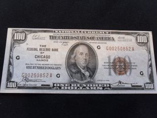 $100 National Currency Note Series 1929 Federal Reserve Bank Of Chicago photo