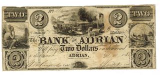 $2 1838 Adrian,  Mi - The Bank Of Adrian More Currency 4 +i photo