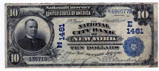 1902 $10 National City Bank Of York 1461 Third Charter Nbn Blue Seal Vf photo