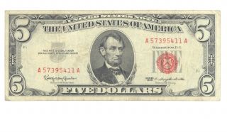 Of 1963 $5 Red Seal Paper Currency Five Dollar Us Note photo