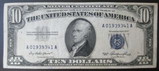 1953 $10 Dollar Silver Certificate Note Extra Fine 341a photo