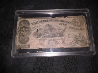 $5 Dollar Bill 1862 State Of Louisianna Five Dollars Civil War Era photo