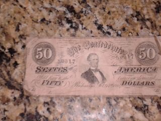 $50 Dollar Bill 1861 Fifty Dollars Civil War Era The Confederate Feb.  17,  1861 photo