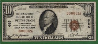 {pittsburgh} $10 The Farmers Deposit National Bank Of Pittsburgh Pa Ch 685 Vf photo