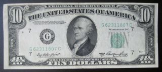 1950 A $10 Dollar Federal Reserve Note Xf Au 807c photo