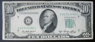 1950 A $10 Dollar Federal Reserve Note Xf Au 496c photo
