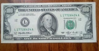 1990 Us $100 Dollar Bill San Francisco,  L17726424a Crisp photo