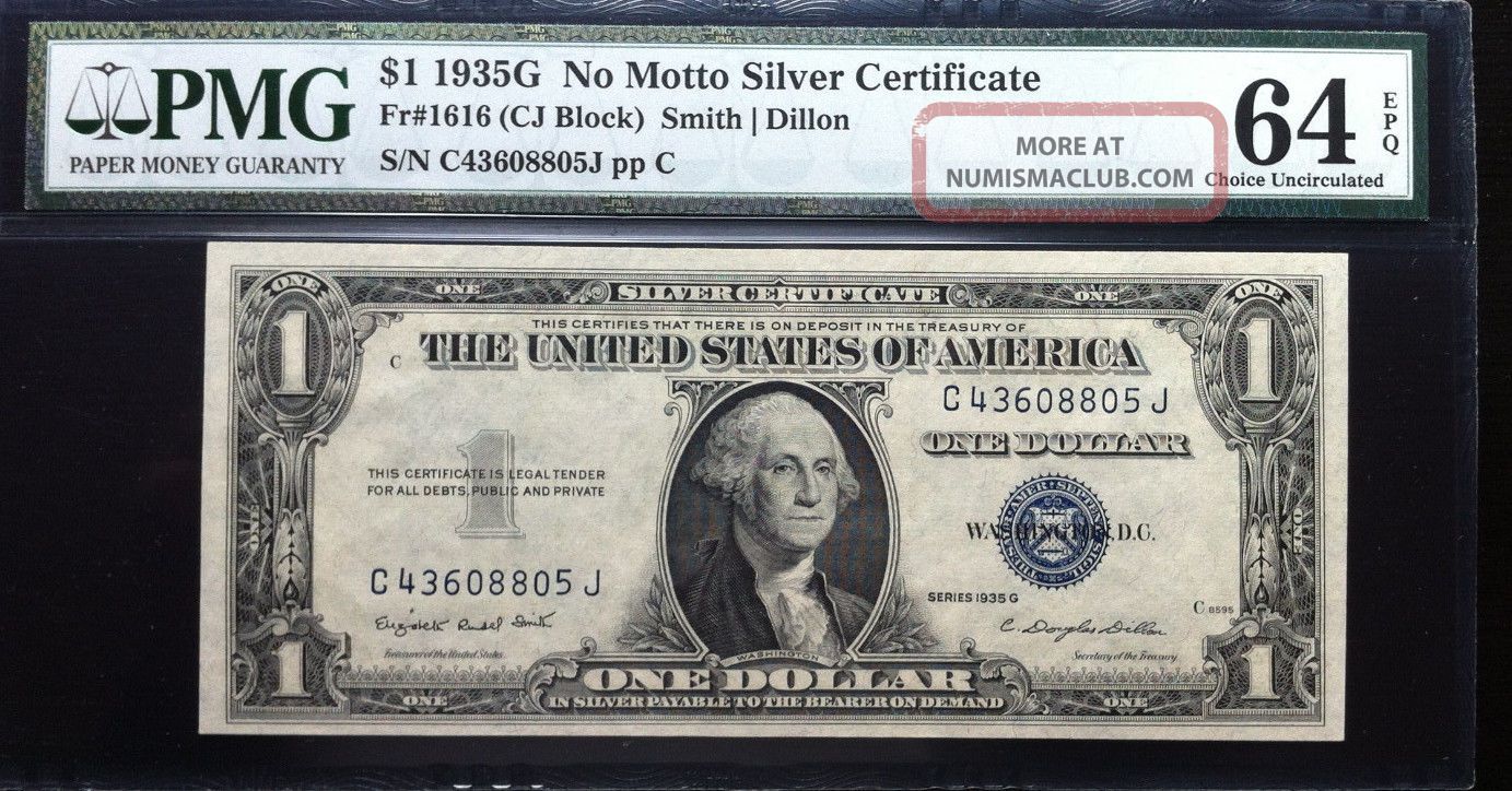 1935 $1 Silver Certificate Note Pmg Graded As 64 Epq Choice Uncirculated