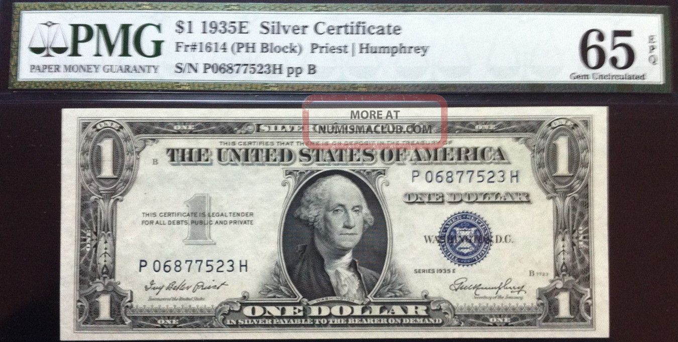 1935 $1 Series Us Silver Certificate Pmg Graded 65 Epq Gem Uncirculated