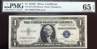 1935 $1 Series Us Silver Certificate - Pmg Graded 65 Epq Gem Uncirculated photo