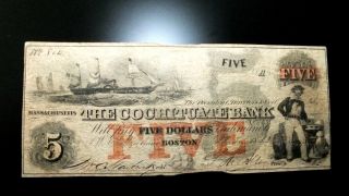 Scarce 1853 $5 The Cochituate Bank Of Boston,  Ma.  Obsolete Note photo
