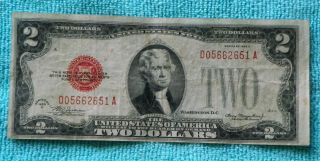 1928d $2 Two Dollar Red Seal Note Bill Da Block - Rs7 photo
