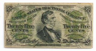 Attractive Third Issue Twenty Five Cent Fractional Note Green Reverse Fr 1294 photo