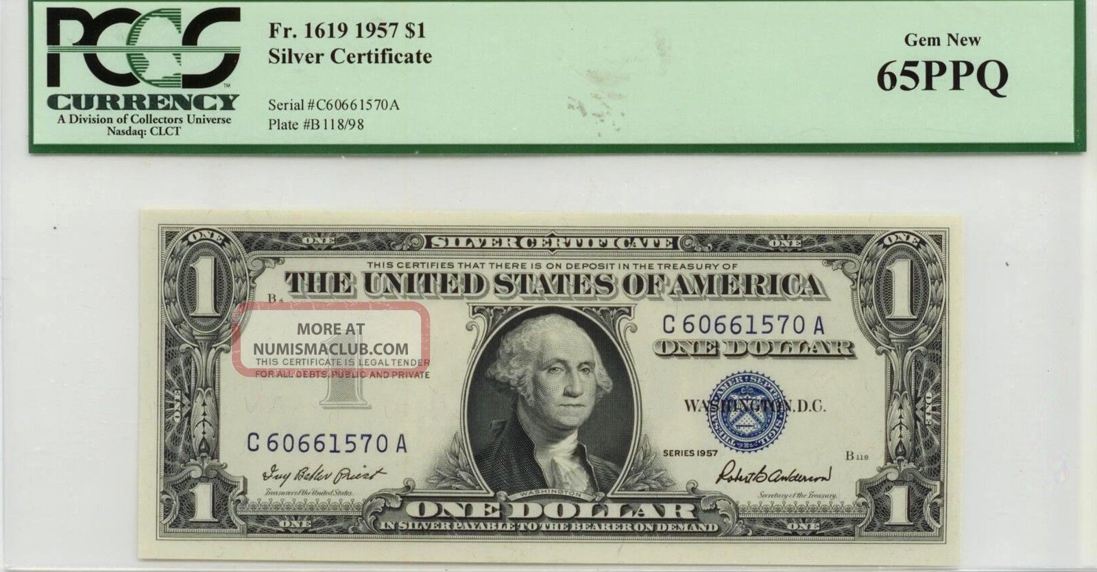 1957 One Dollar Silver Certificates Both Pcgs Graded 65ppq Fr 1619