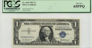 1957 One Dollar Silver Certificates Both Pcgs Graded 65ppq Fr 1619 photo