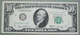 1969 B $10 Federal Reserve Note Grading Xf Chicago Ink Stain 6109c photo