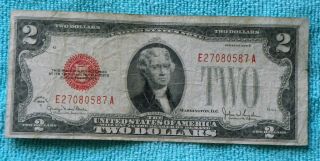 1928g $2 Two Dollar Red Seal Note Bill Ea Block - Rs10 photo