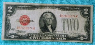 1928c $2 Two Dollar Red Seal Note Bill Ba Block - Rs15 photo