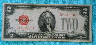 1928g $2 Two Dollar Red Seal Note Bill Ea Block - Rs16 photo
