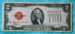 1928f $2 Two Dollar Red Seal Note Bill Da Block - Rs18 photo