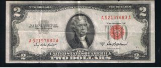 1953a $2 Dollar Bill Old Us Note Legal Tender Paper Money Currency Red Seal photo