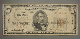 National Currency - First National Bank Of Jersey City Jersey,  Five Dollars photo