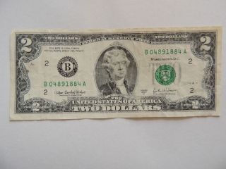 2003a Two Dollar $2.  00 Federal Reserve B Series Green Seal 