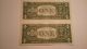 2 Sequential Serial Number One Dollar Bills Small Size Notes photo 1