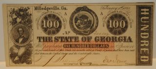 Ga - Cr - 6 - $100,  1863 State Of,  Milledgeville,  Coiled Rattlesnake Center photo