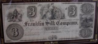 18xxs $3 Franklin Silk Co Ohio Obsolete Bank Currency Note Uncirculated photo