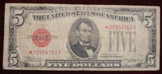 1928c $5 Star United States Note,  Fr - 1528 Very Good - Fine photo