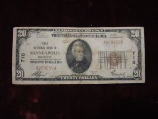 1929 $10 Nbn.  1st Nat.  Bank,  Minneapolis,  Mn.  Ch 710 T - 1,  Fine+ photo