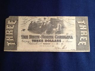 1863 $3 The State Of North Carolina photo