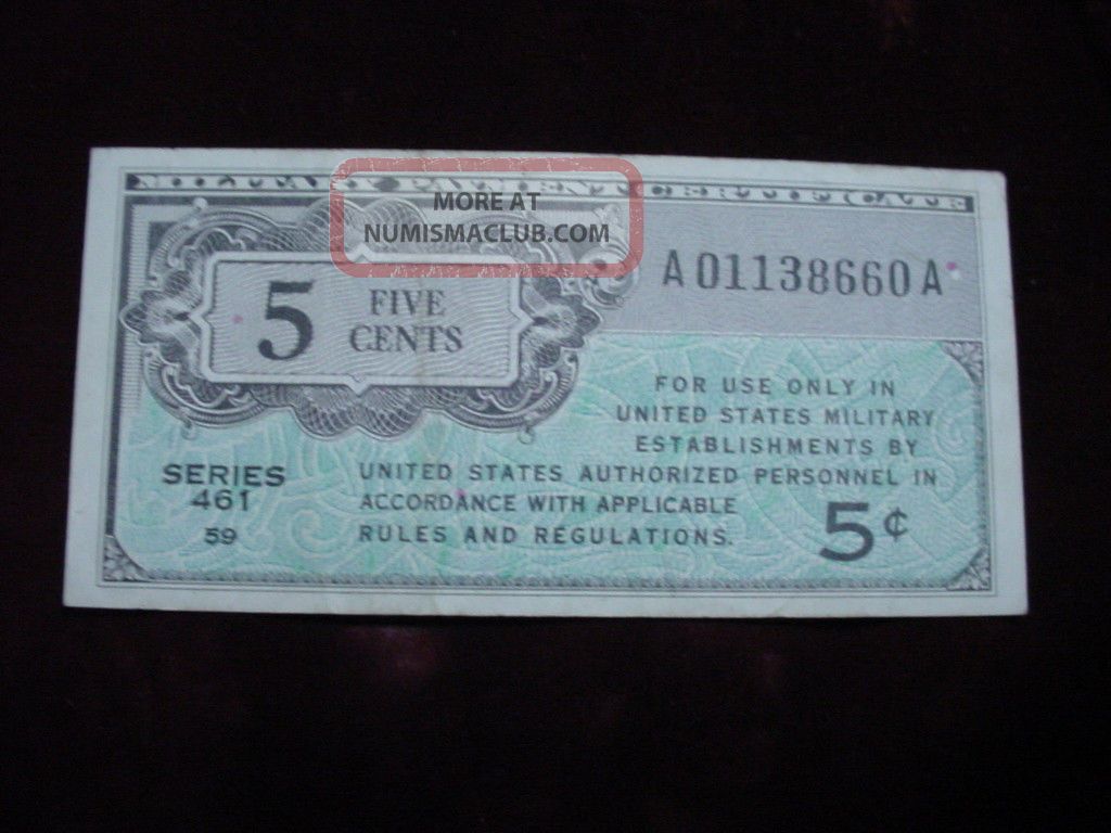 Military Payment Certificate 5 Cent Series 461 Very Fine