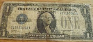 1928 A Silver Certificate One 1 Dollar Bill Funny Back G.  Washington Blue Seal photo