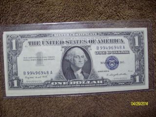 1957 Series A One Dollar Silver Certificate Serial B99496948a Blue Seal Vf / Ef photo