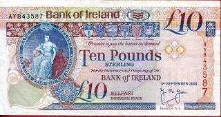 Northern Ireland 10 Pounds 2000 P - 75c Vf ' Bank Of Ireland ' photo