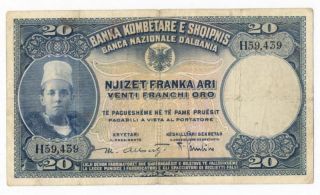 Albania 20 Franka Ari 1926 Vf P3a Serie: H59,  439 photo
