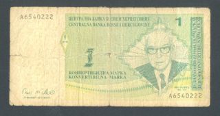 Bosnia 1 Convertible Marka Nd1998 Vg P60a Extremely Rare Banknote photo