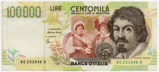 Italy 100,  000 Lire 1994 - W Serial (vc 252046 U) - P 117b - Vf++ - Ef photo