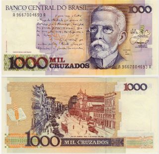 Brazil 1000 Cruzados Banknote Unc P - 213b,  South America photo