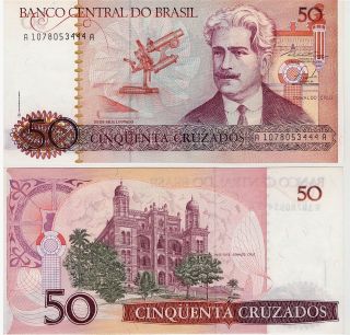 Brazil 50 Cruzados Banknote P - 210,  1986 Unc South America photo