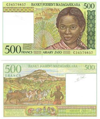 Madagascar 500 Francs 1994 P - 75,  Unc Banknote Africa photo
