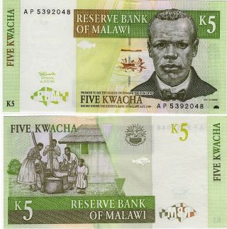 Malawi 5 Kwacha 1997 P - 36a,  Unc Banknote Africa photo