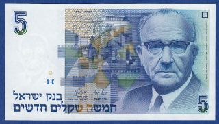 Israel 5 P 52 B 1987 Unc Low $1.  95 Only Combine.  Levi Eshkol photo