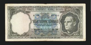 Turkey 100 Lira 5 Ems.  1964. .  Avf.  P.  177a A 88 057613 photo