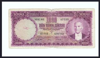 Turkey 1000 Lira 5 Ems.  1953. .  V.  G +++. .  P.  172 Rare photo